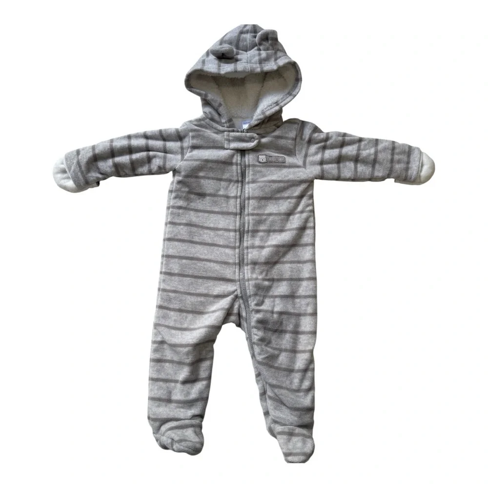 Carter's Striped Gray Hooded Footie Size 6 months